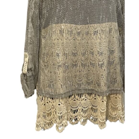 KRAZY KAT Womens L Grey Cream Mesh Lace Artsy Tunic Sparkle Fairy Beach Mermaid - Picture 2 of 6